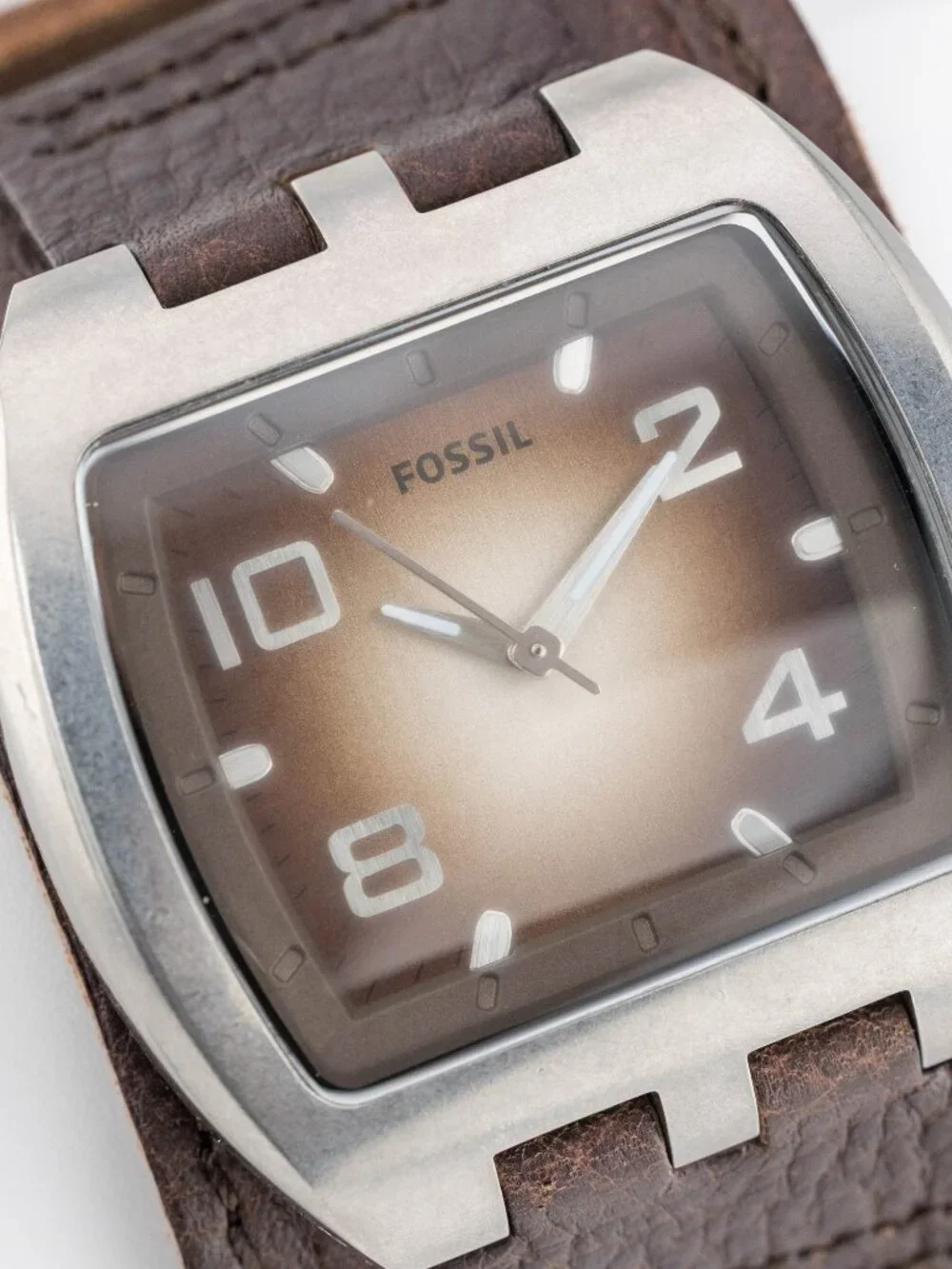 FOSSIL JR-1052 Brown Leather Cuff Quartz Analog Men's Watch Fresh Battery